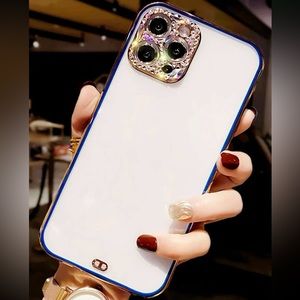 Blue iPhone 12 Rhinestone Decor Contrast Frame Phone Case